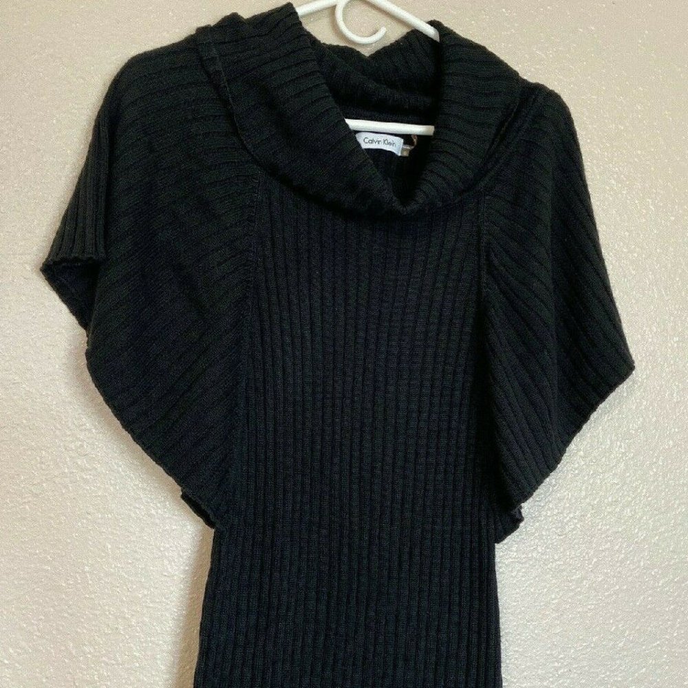 Calvin Klein Womens Ribbed Sweater Dress Batman Sleeves Black Small